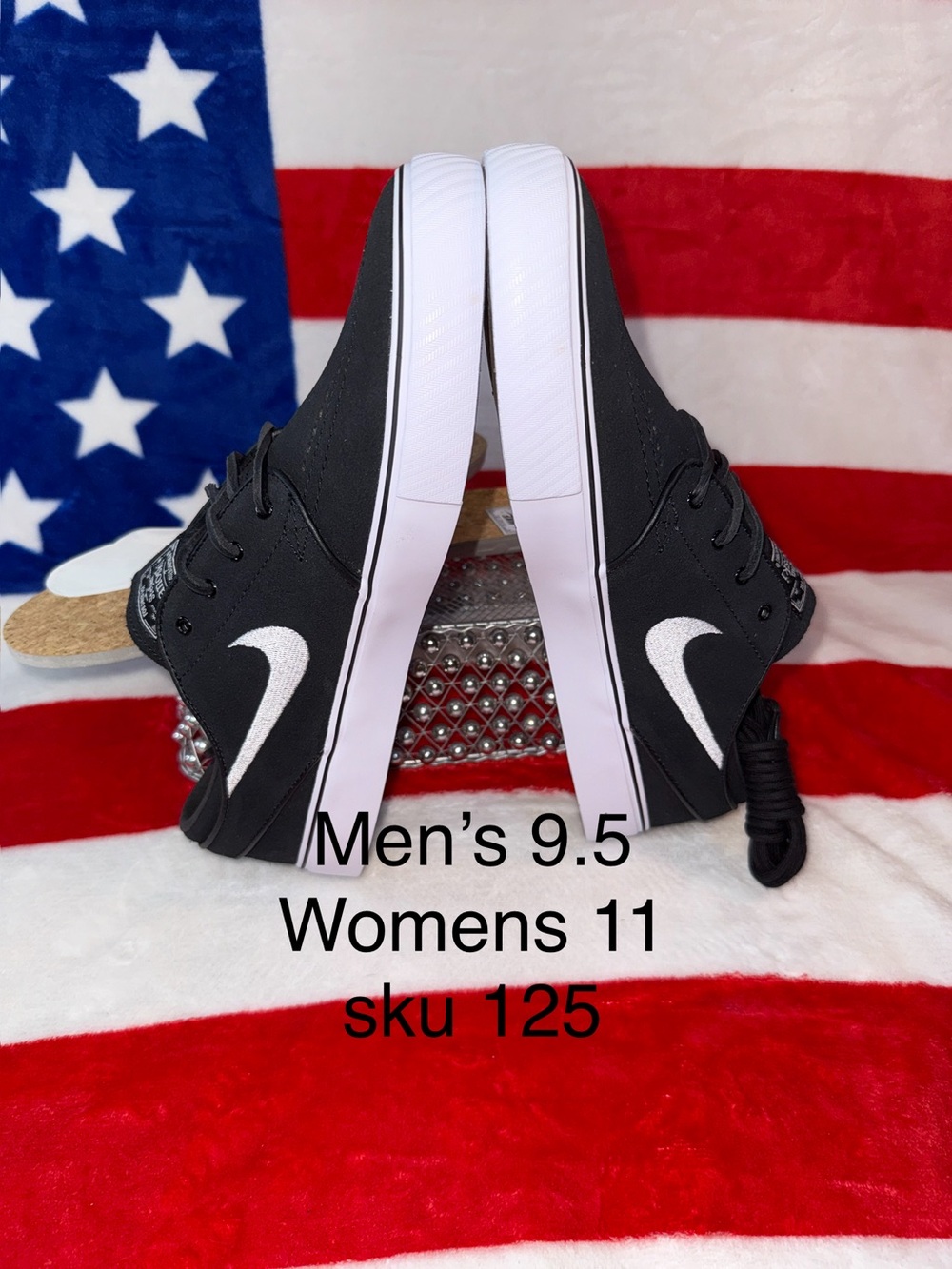 Nike SB Zoom Janoski OG+ mens 9.5 women’s 11, Black Canvas Sneakers White Swoosh